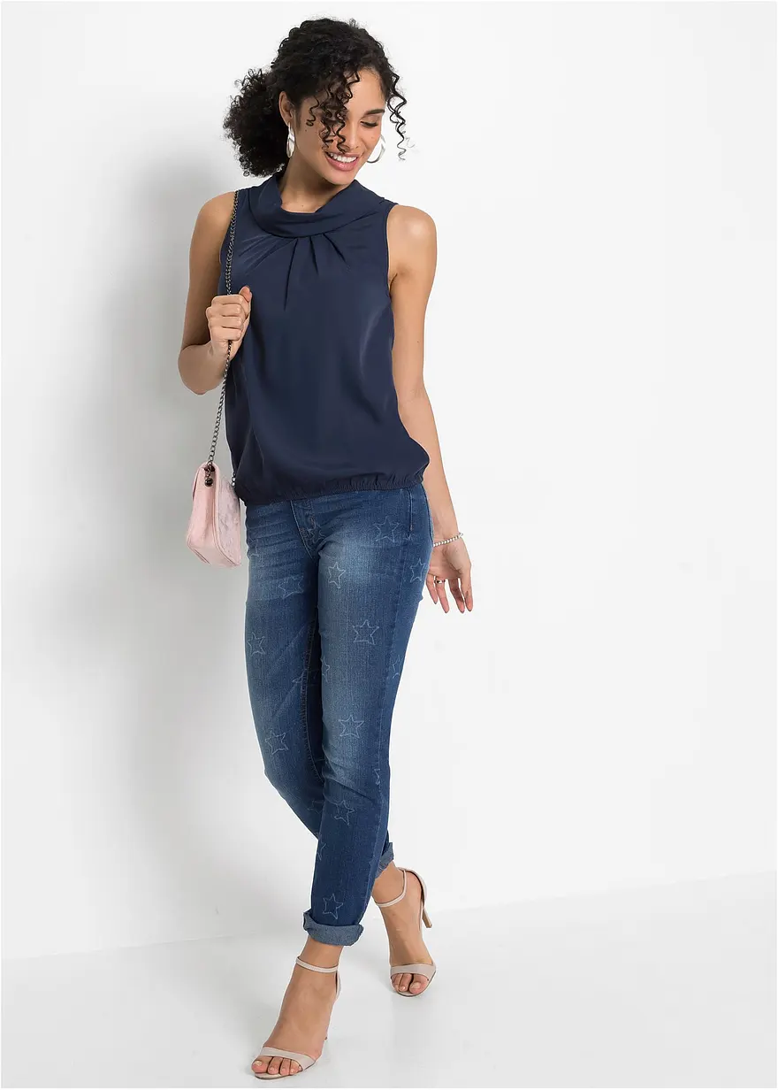 Bonprix Ärmelloses Blusentop Mit Drapierung - Blau - Damen