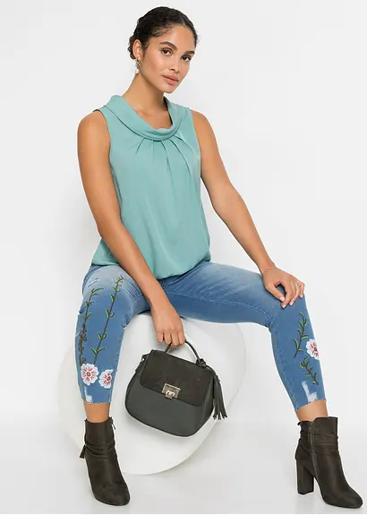 Bonprix Ärmelloses Blusentop Mit Drapierung - Grün - Damen