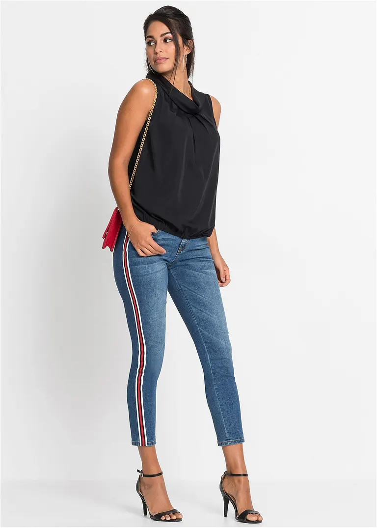 Bonprix Ärmelloses Blusentop Mit Drapierung - Schwarz - Damen