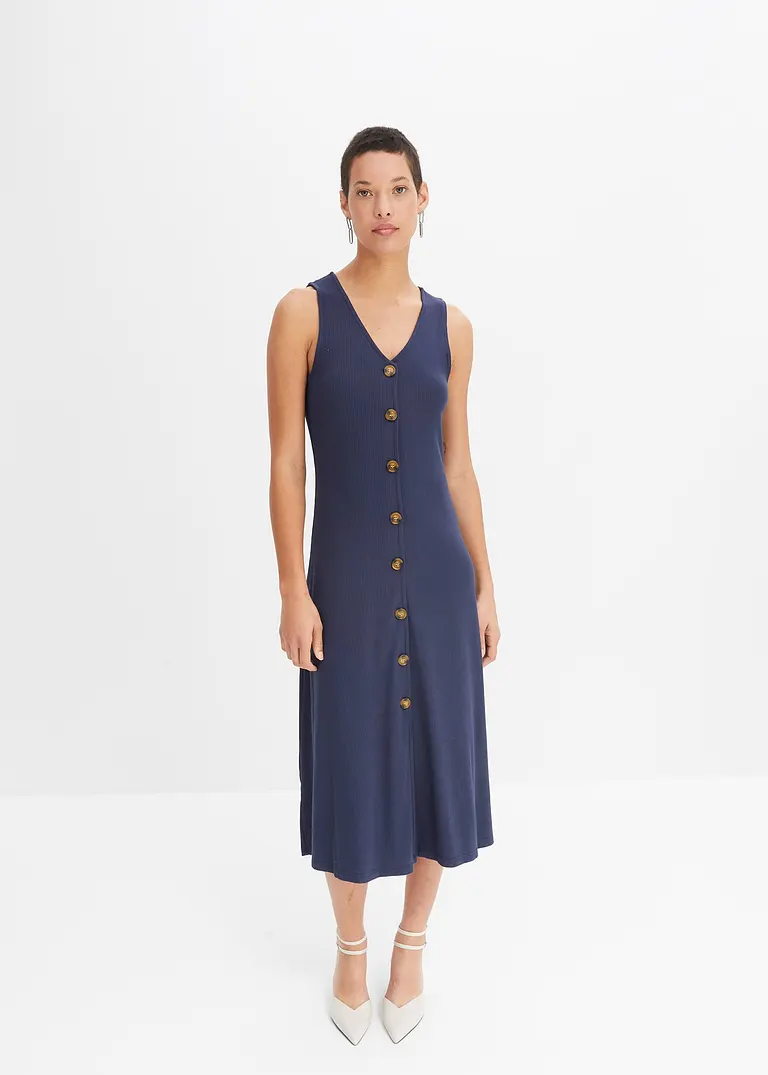 Bonprix Ärmelloses Midi-Kleid In Rippoptik - Blau - Damen