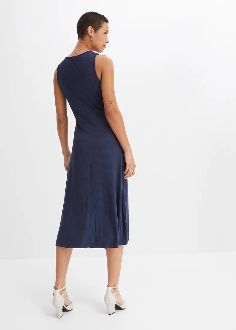 Bonprix Ärmelloses Midi-Kleid In Rippoptik - Blau - Damen