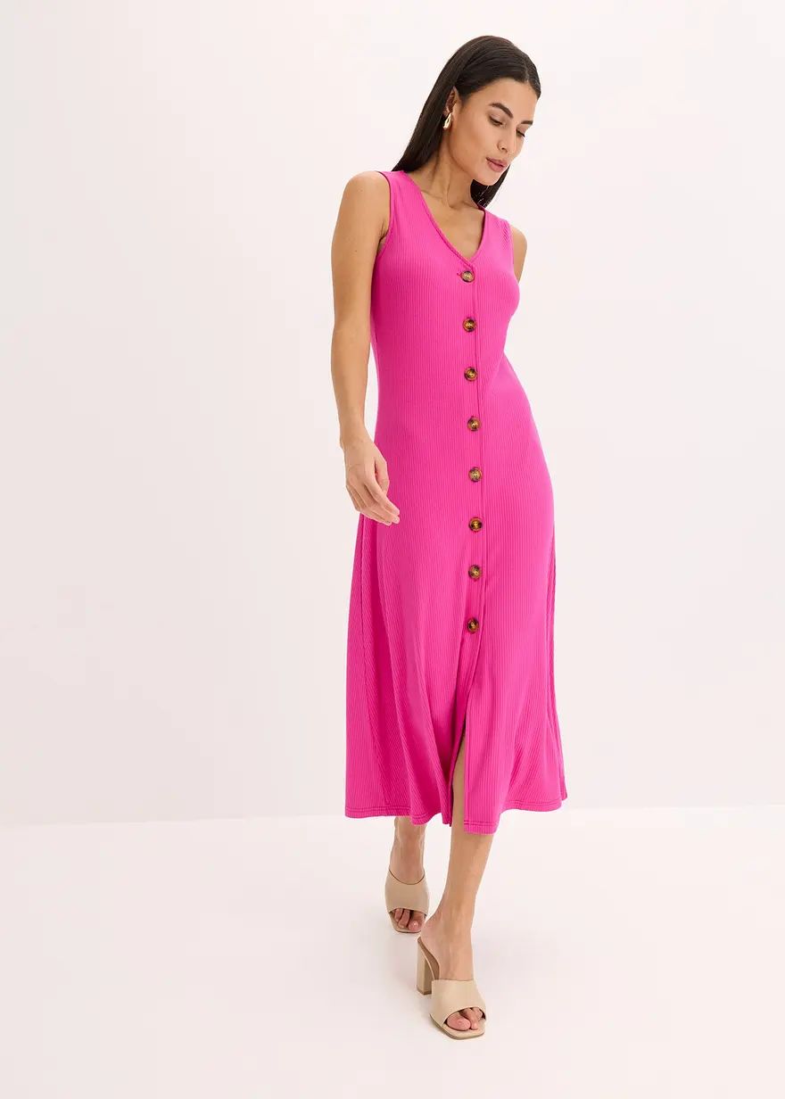 Bonprix Ärmelloses Midi-Kleid In Rippoptik - Pink - Damen