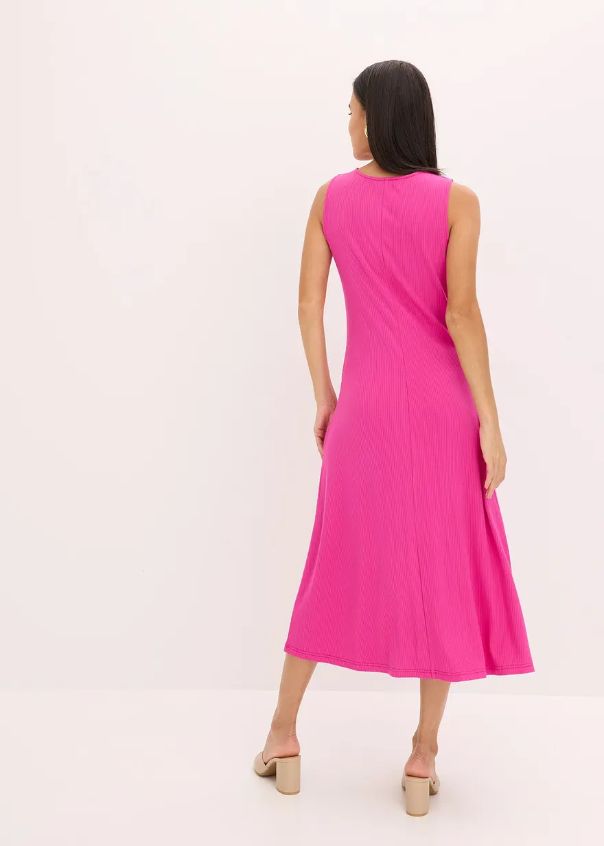 Bonprix Ärmelloses Midi-Kleid In Rippoptik - Pink - Damen