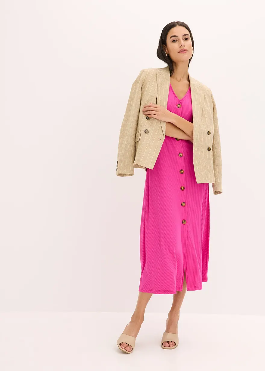 Bonprix Ärmelloses Midi-Kleid In Rippoptik - Pink - Damen