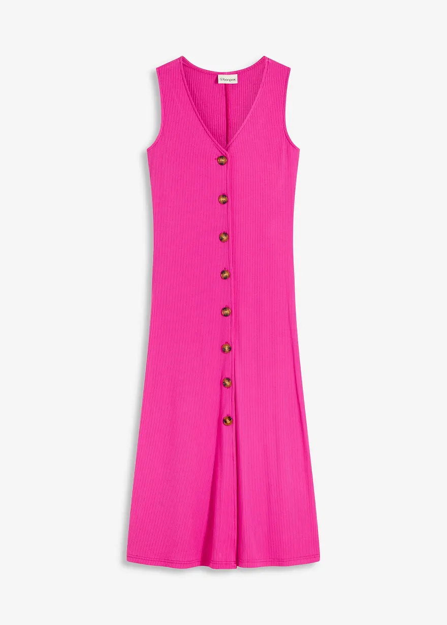 bonprix Ärmelloses Midi-Kleid in Rippoptik - pink - Damen