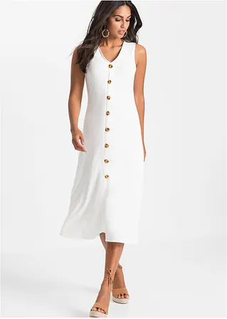 Bonprix Ärmelloses Midi-Kleid In Rippoptik - Weiß - Damen