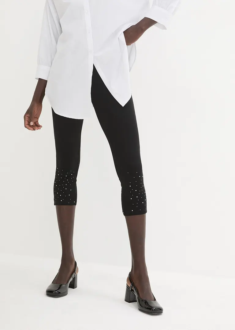 Bonprix Attraktive 3/4-Leggings Mit Glitzernden Schmucksteinen - Schwarz