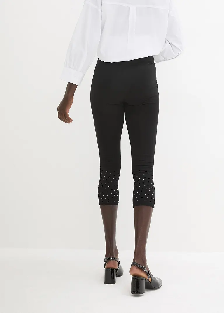 Bonprix Attraktive 3/4-Leggings Mit Glitzernden Schmucksteinen - Schwarz