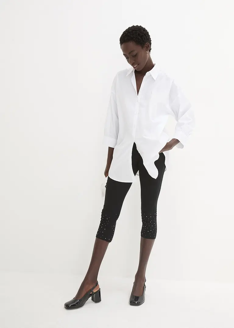 Bonprix Attraktive 3/4-Leggings Mit Glitzernden Schmucksteinen - Schwarz