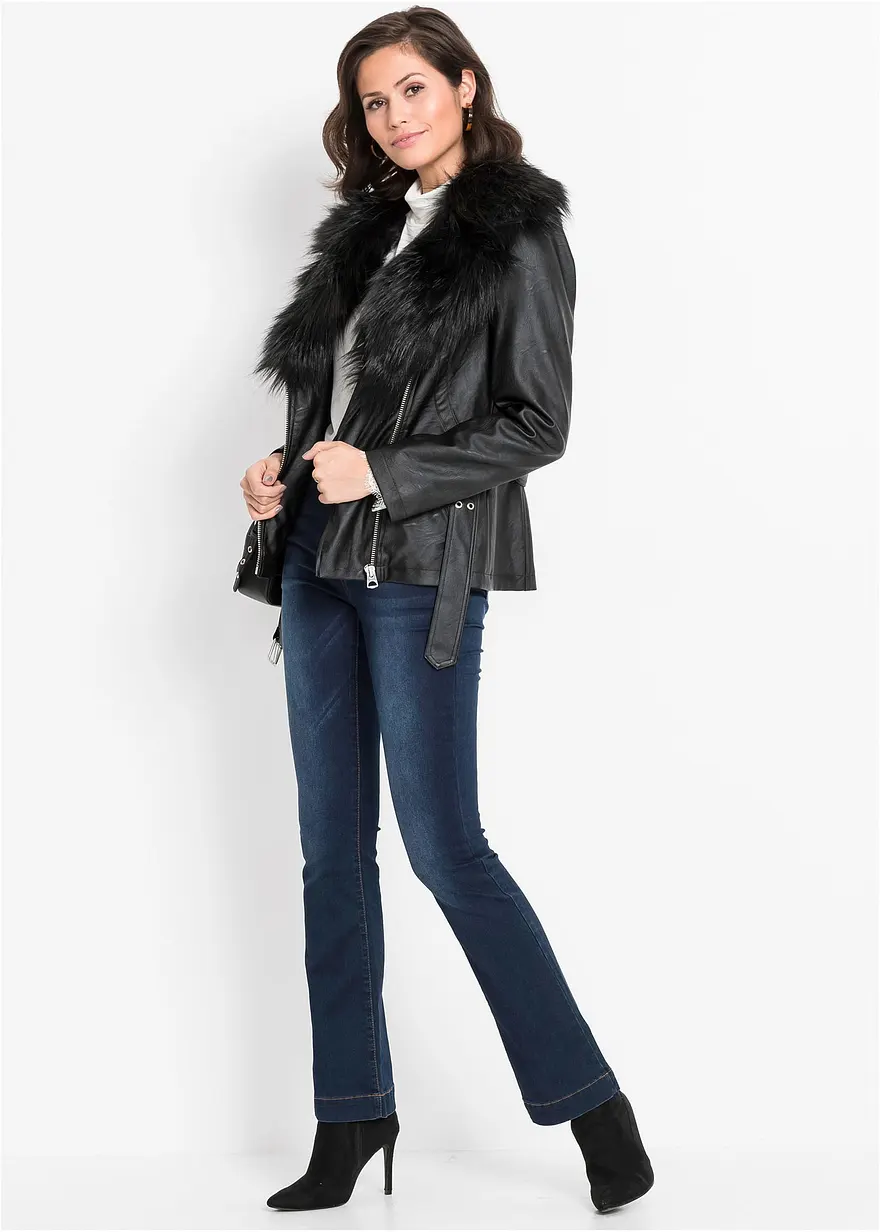 Bonprix Attraktive Lederimitat-Jacke Mit Opulentem Fellimitatkragen