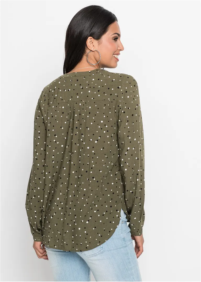 Bonprix Attraktive Pünktchenbluse Mit Knopfleiste Und Reizendem V-Ausschnitt