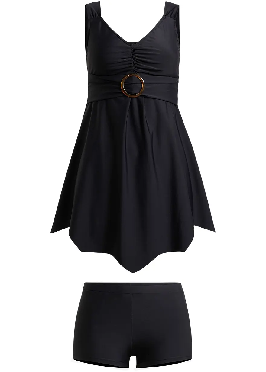 bonprix Attraktiver Long Tankini im edlen Design - schwarz