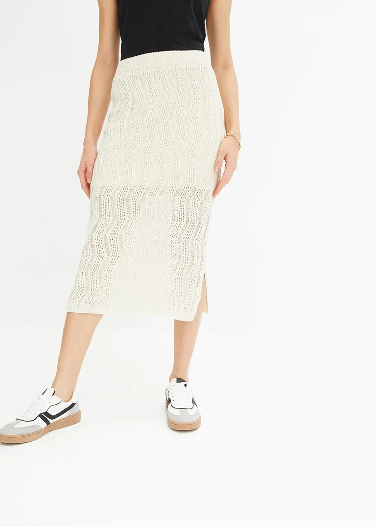Bonprix Attraktiver Midirock Mit Lochstrickmuster - Beige