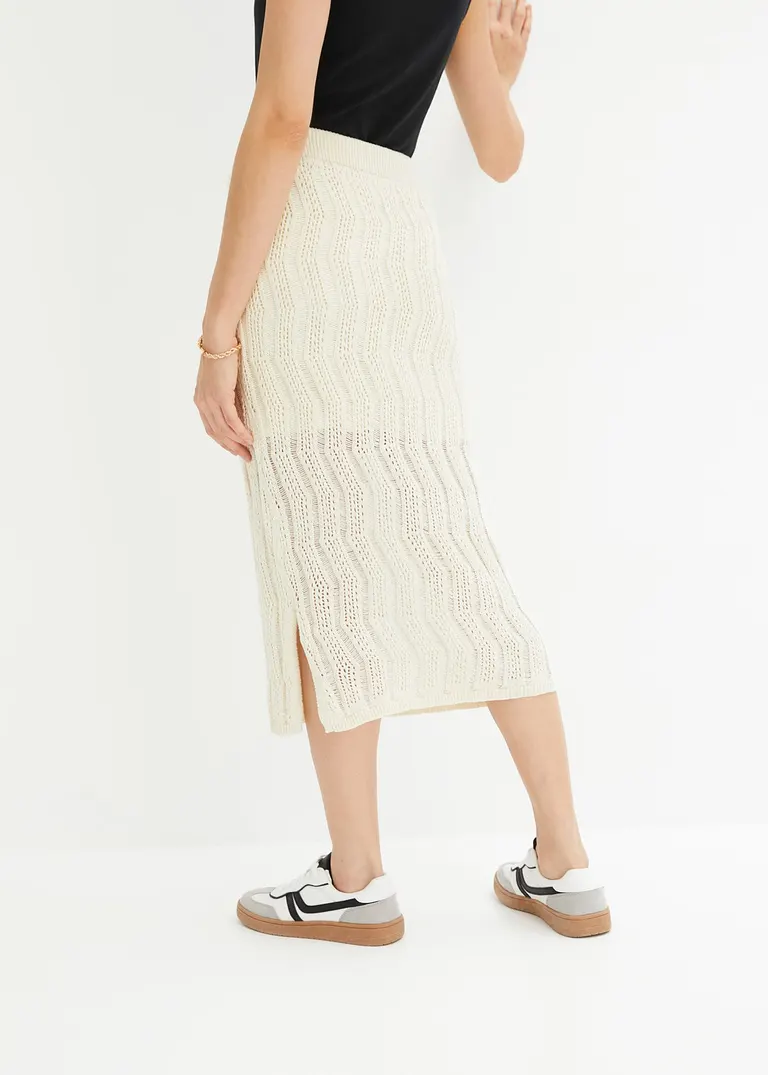 Bonprix Attraktiver Midirock Mit Lochstrickmuster - Beige