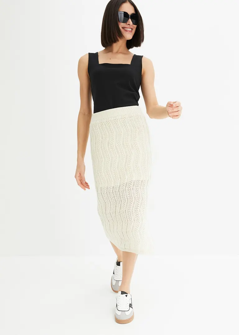 Bonprix Attraktiver Midirock Mit Lochstrickmuster - Beige