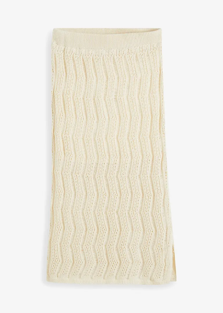 bonprix Attraktiver Midirock mit Lochstrickmuster - beige
