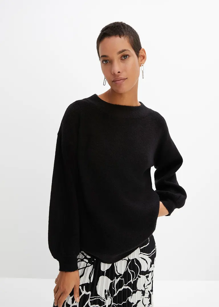 Bonprix Attraktiver Strickpullover Mit Hochgeschlossenem Rundhalsausschnitt Und Modernen Ballonärmeln