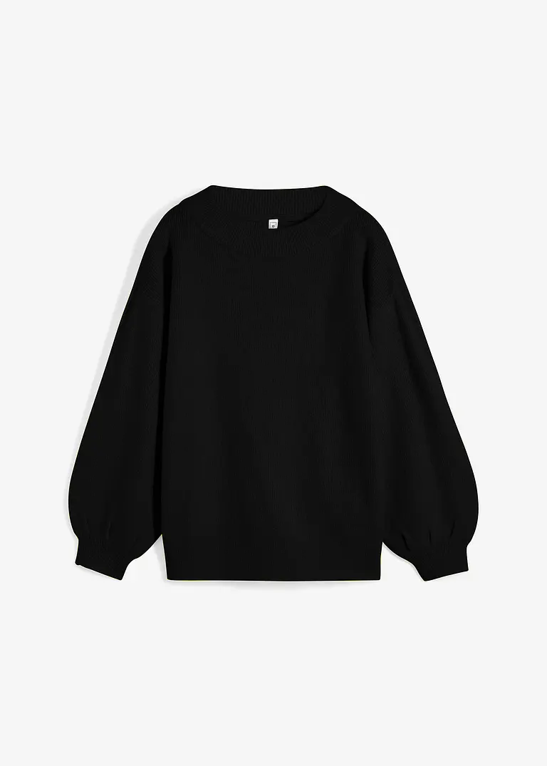 bonprix Attraktiver Strickpullover mit hochgeschlossenem Rundhalsausschnitt und modernen Ballonärmeln