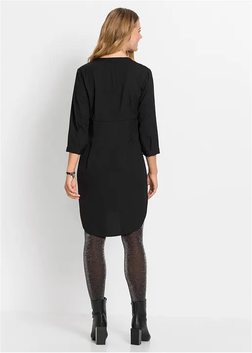 Bonprix Attraktives Blusenkleid Mit Knopfleiste Am Ausschnitt - Schwarz