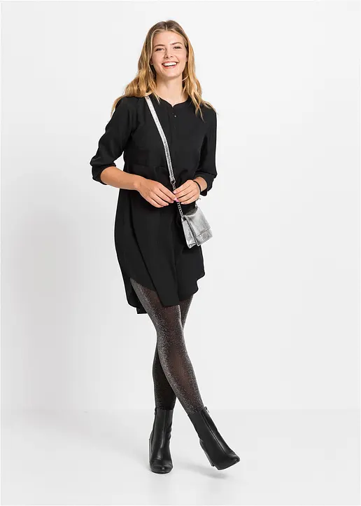 Bonprix Attraktives Blusenkleid Mit Knopfleiste Am Ausschnitt - Schwarz