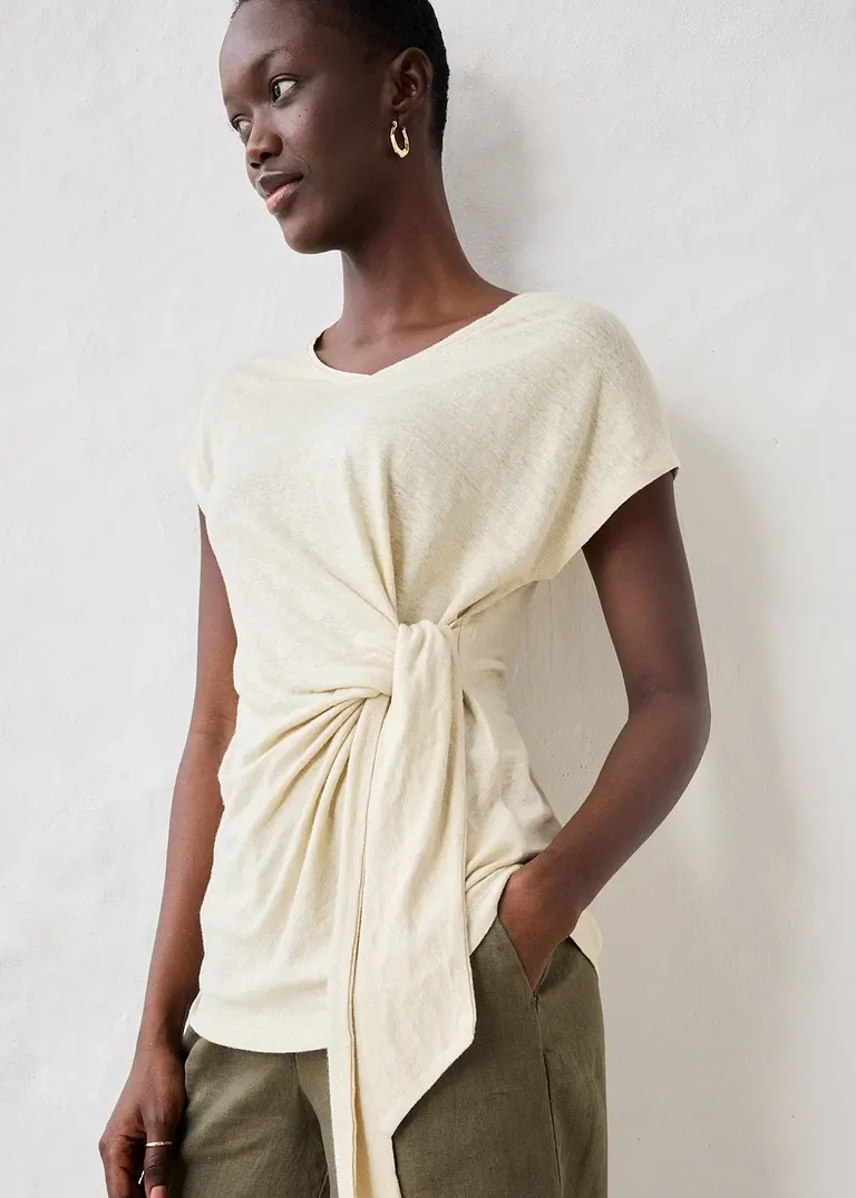 Bonprix Attraktives Leinenshirt Vorne Zum Binden - Beige