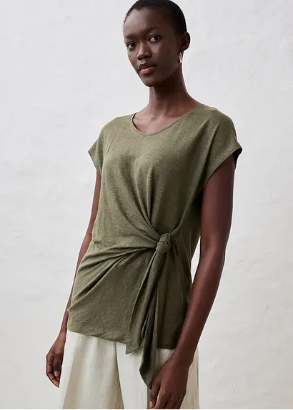 Bonprix Attraktives Leinenshirt Vorne Zum Binden - Grün - Damen