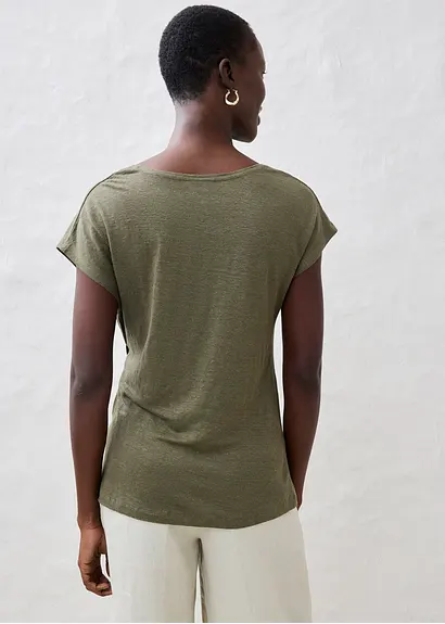 Bonprix Attraktives Leinenshirt Vorne Zum Binden - Grün - Damen