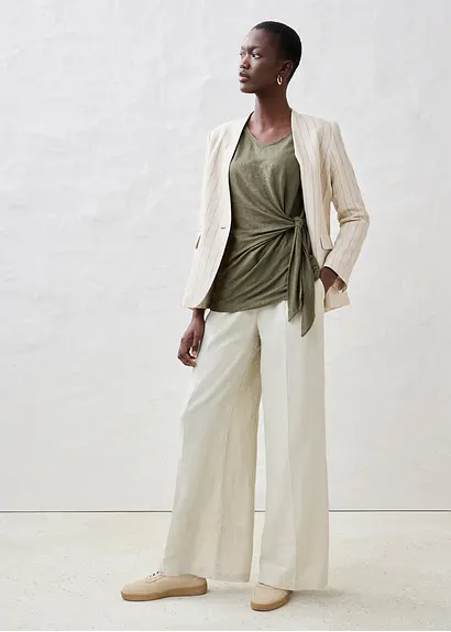 Bonprix Attraktives Leinenshirt Vorne Zum Binden - Grün - Damen