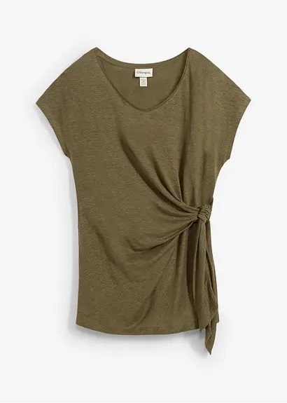 bonprix attraktives Leinenshirt vorne zum binden - grün - Damen