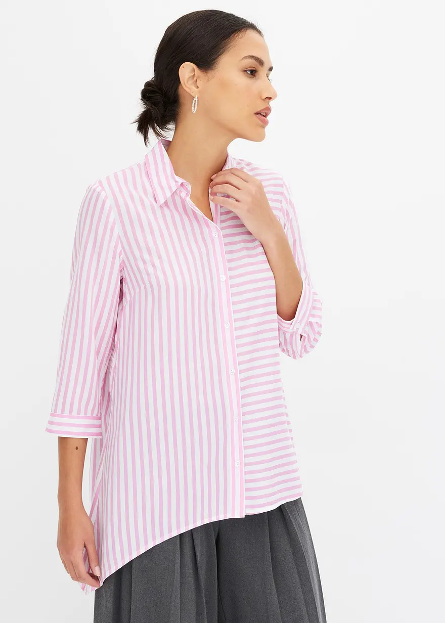 Bonprix Auffallende Hemdbluse Mit Asymmetrischen Saum Und 3/4 Arm - Rosa