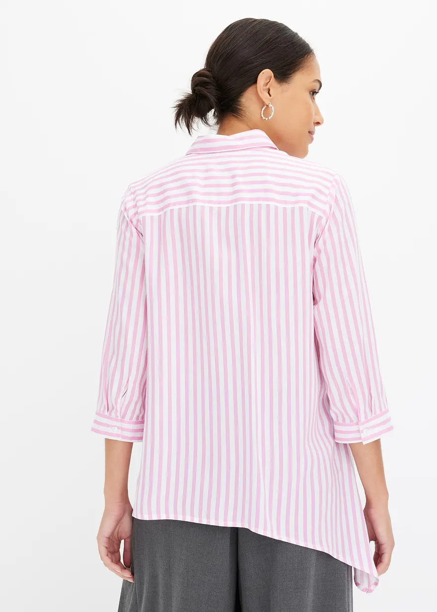 Bonprix Auffallende Hemdbluse Mit Asymmetrischen Saum Und 3/4 Arm - Rosa
