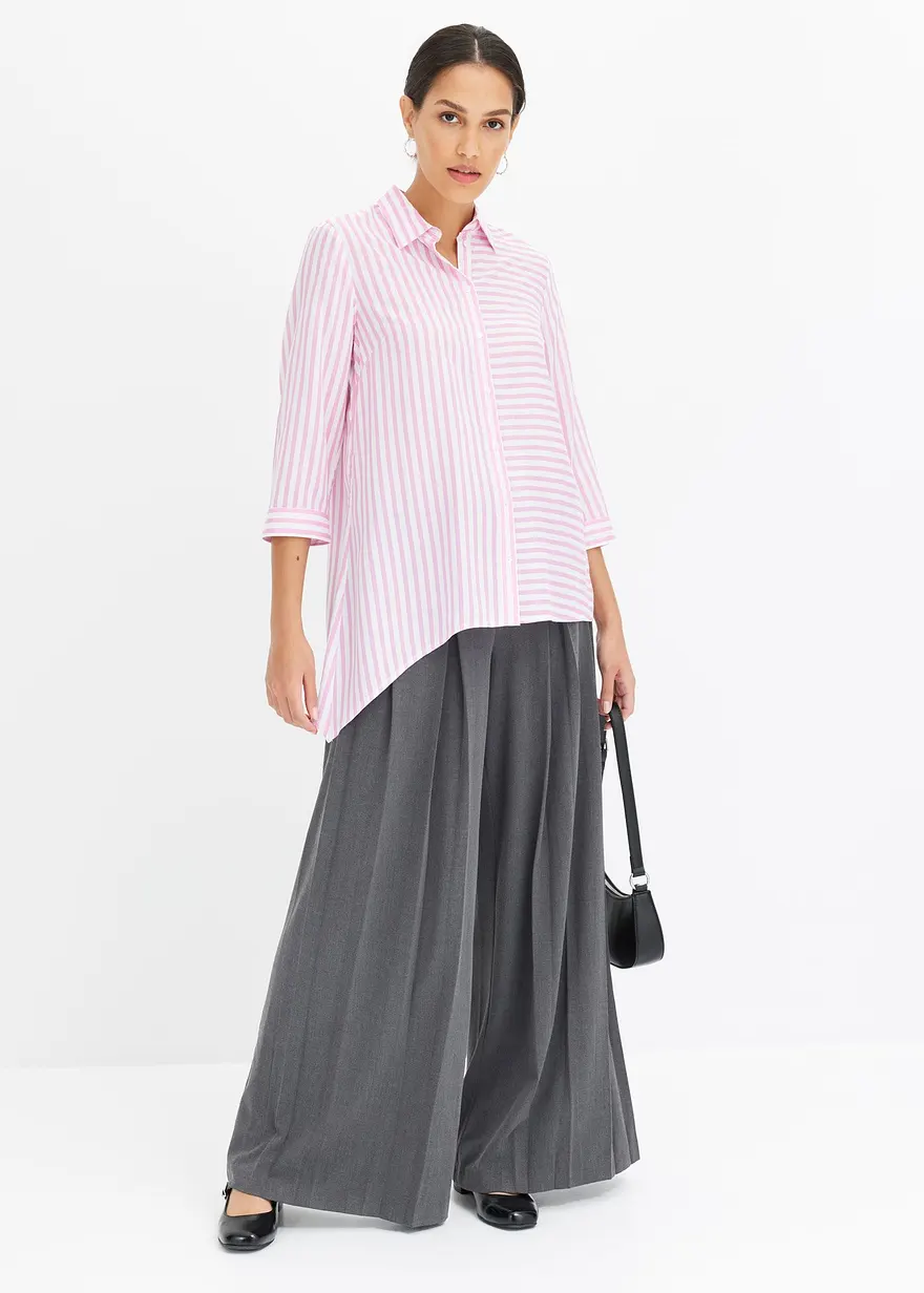 Bonprix Auffallende Hemdbluse Mit Asymmetrischen Saum Und 3/4 Arm - Rosa