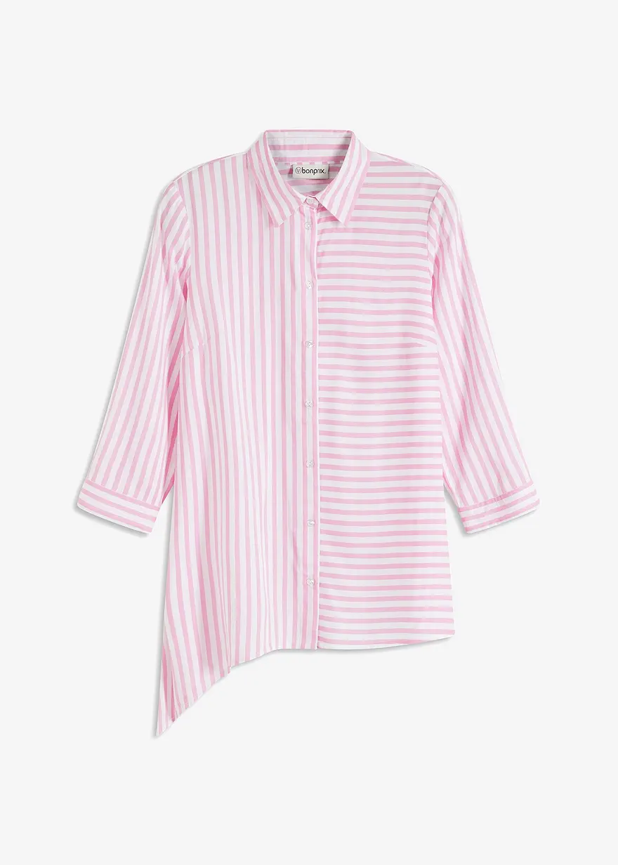 bonprix Auffallende Hemdbluse mit asymmetrischen Saum und 3/4 Arm - rosa