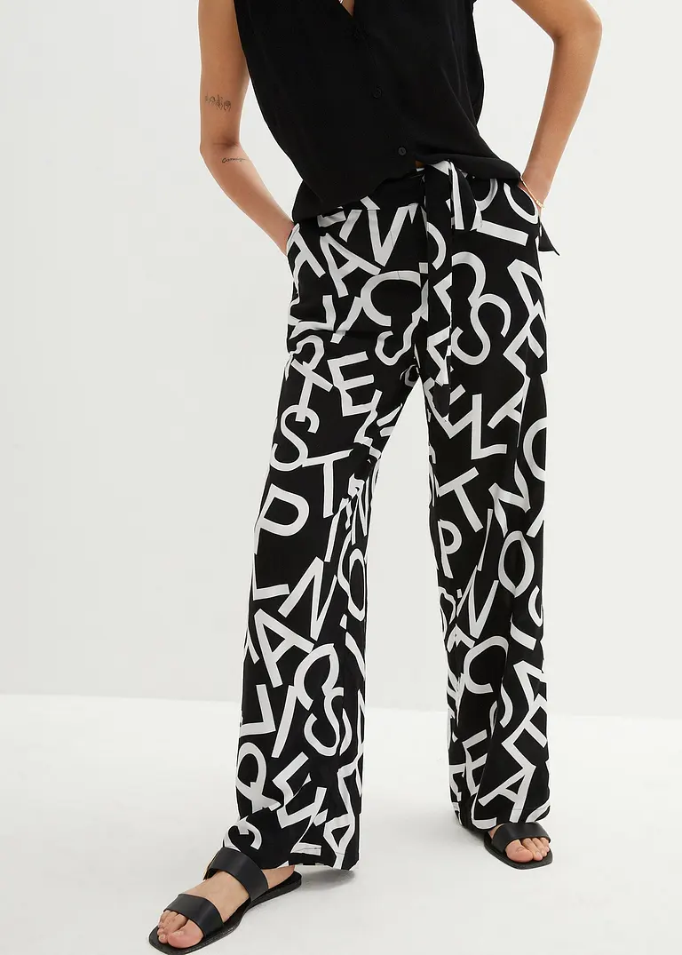Bonprix Auffallende Marlenehose Mit Aufdruck - Schwarz Petite