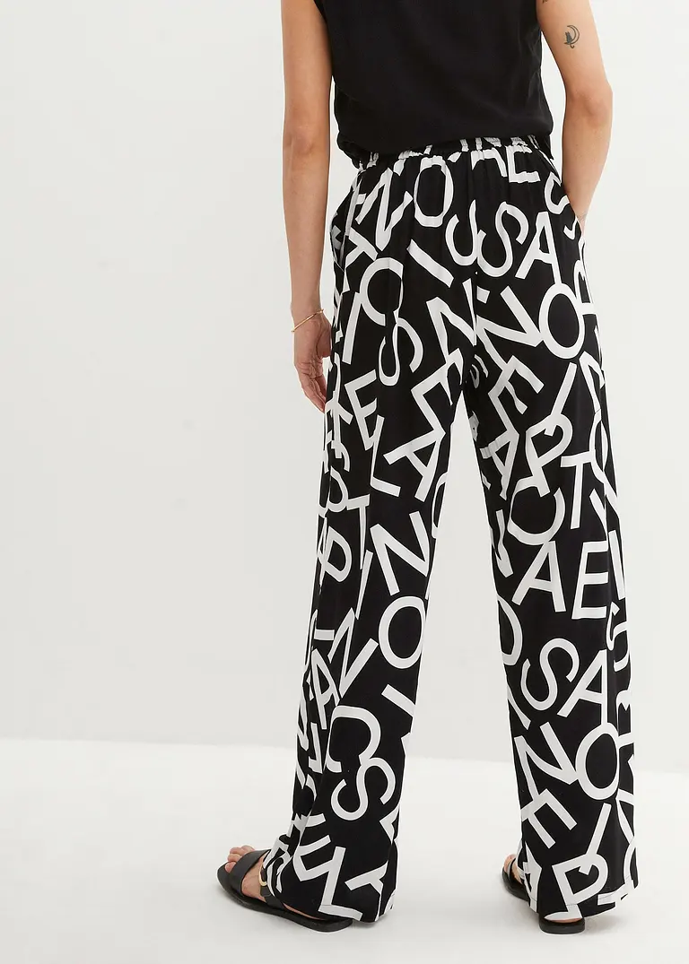 Bonprix Auffallende Marlenehose Mit Aufdruck - Schwarz Petite