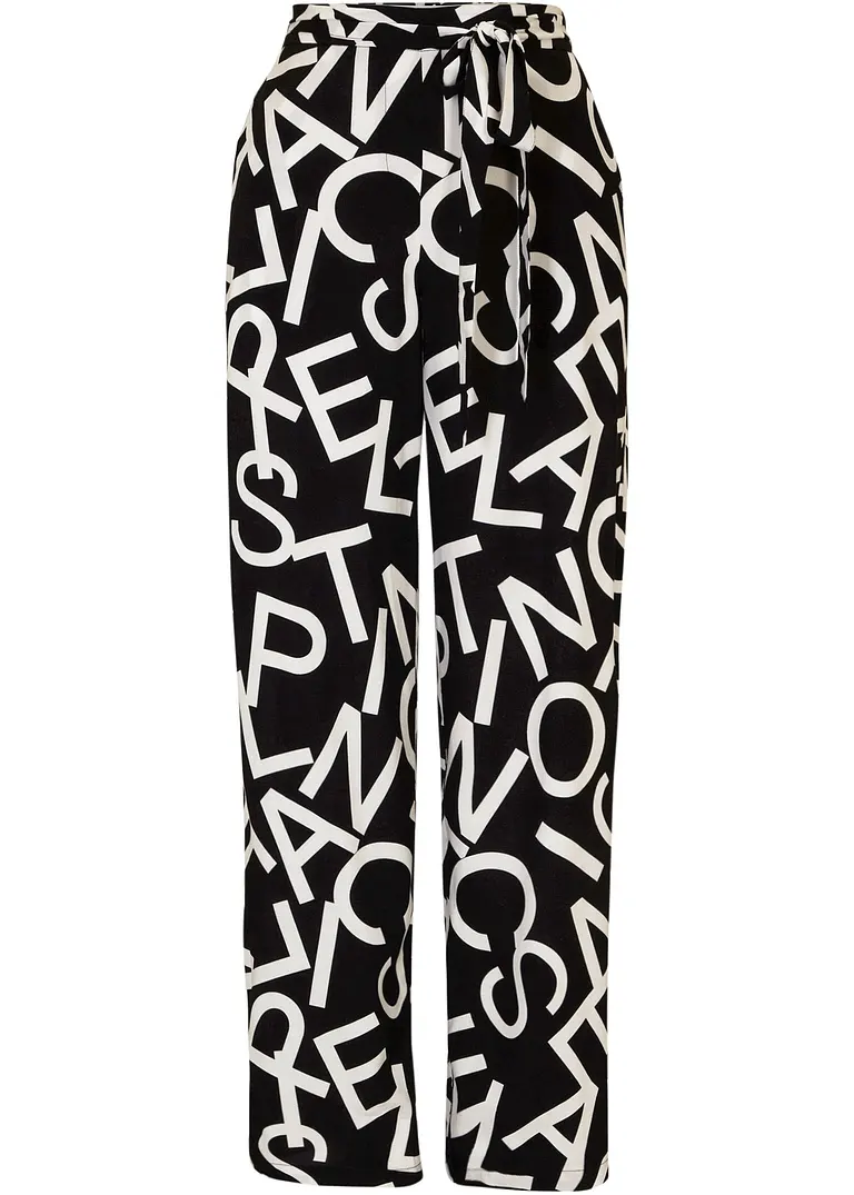 bonprix Auffallende Marlenehose mit Aufdruck - schwarz petite