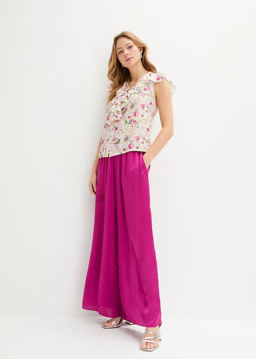 Bonprix Auffallendes Blusentop Mit Blumen-Druck - Lila - Damen