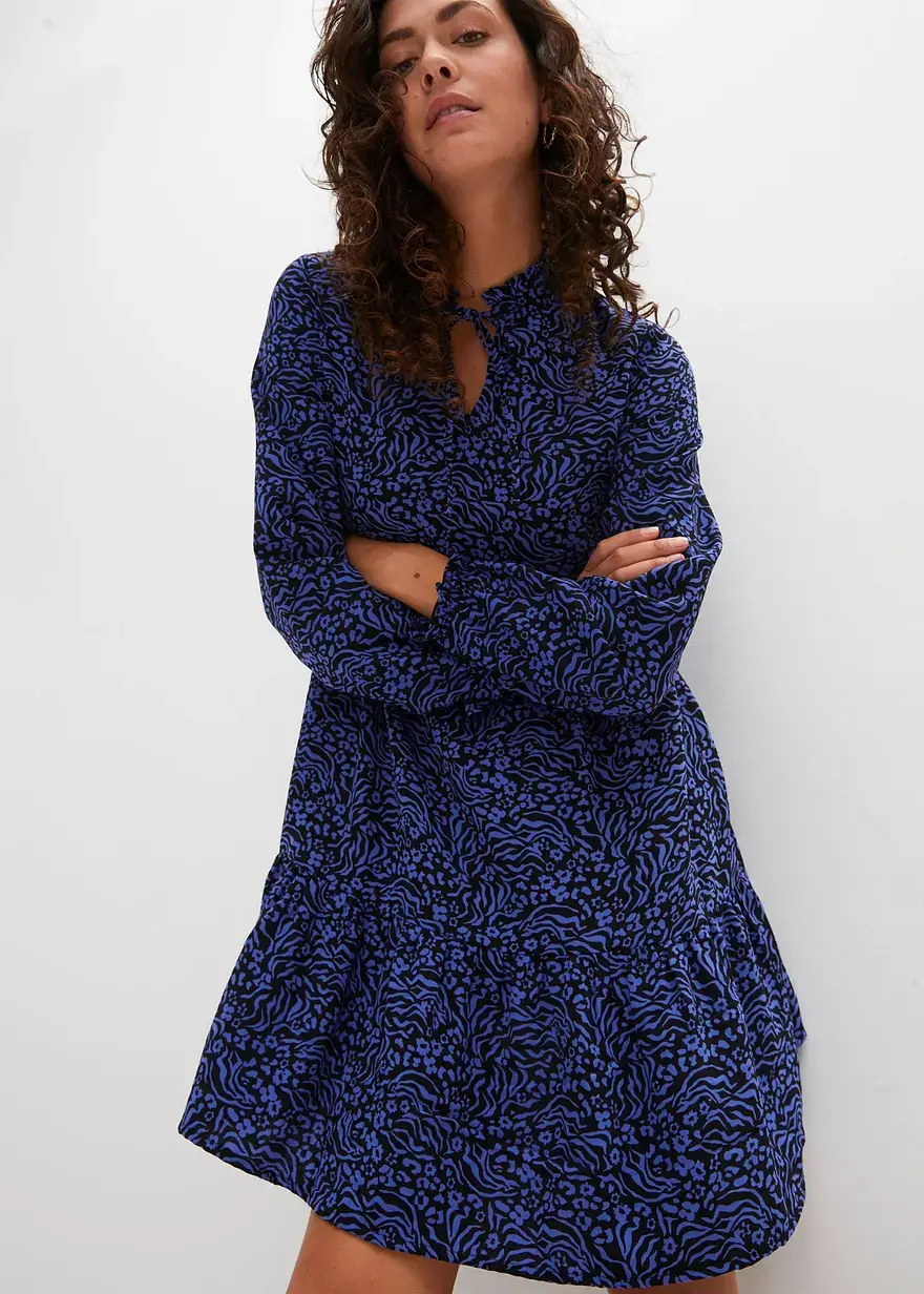 Bonprix Auffallendes Crincle-Kleid Mit Schönem Druck. - Blau Regular