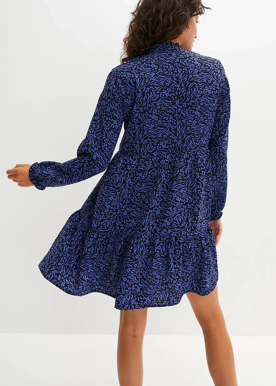 Bonprix Auffallendes Crincle-Kleid Mit Schönem Druck. - Blau Regular