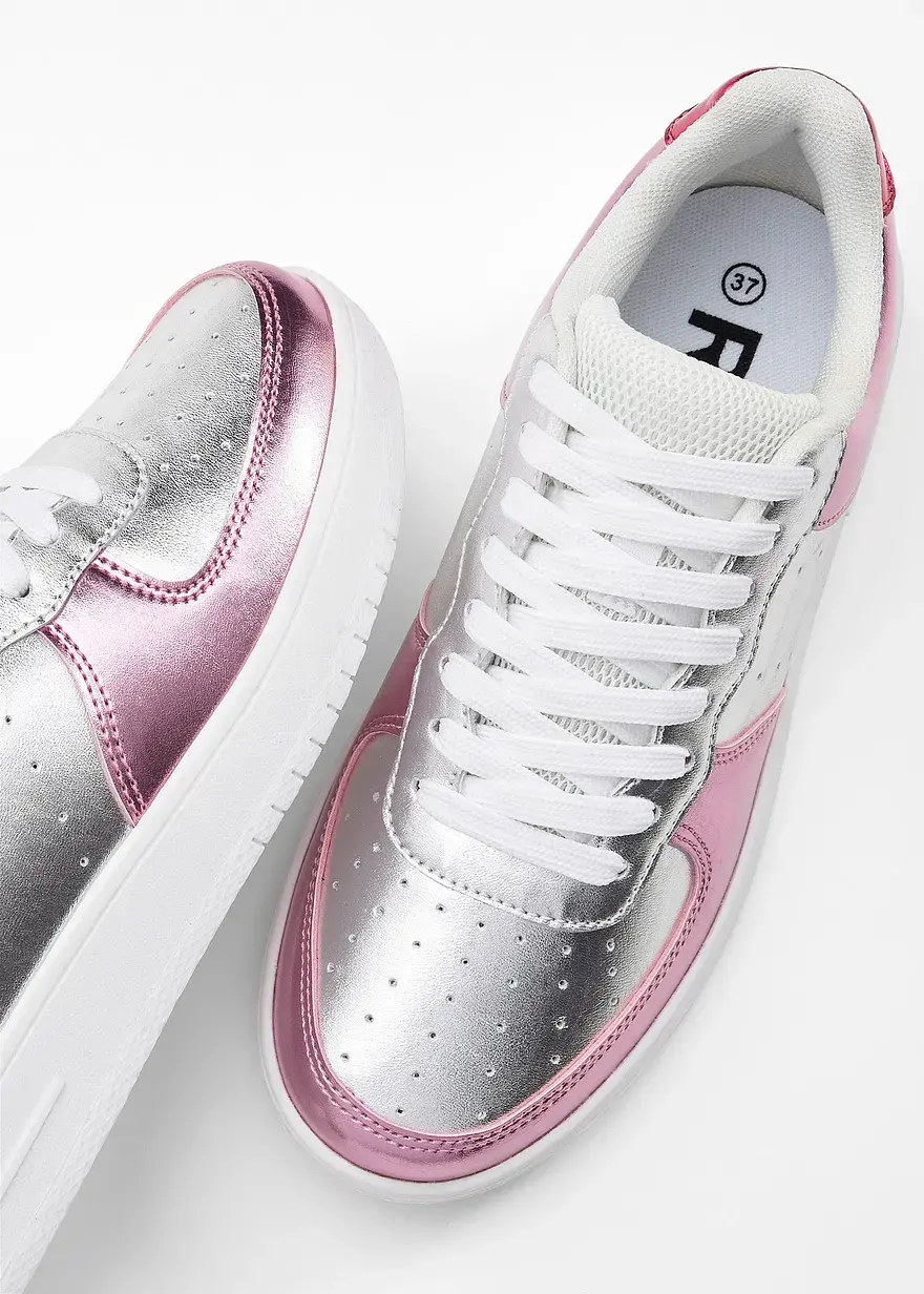Bonprix Auffälliger Plateau Sneaker Im Metallic Look - Rosa