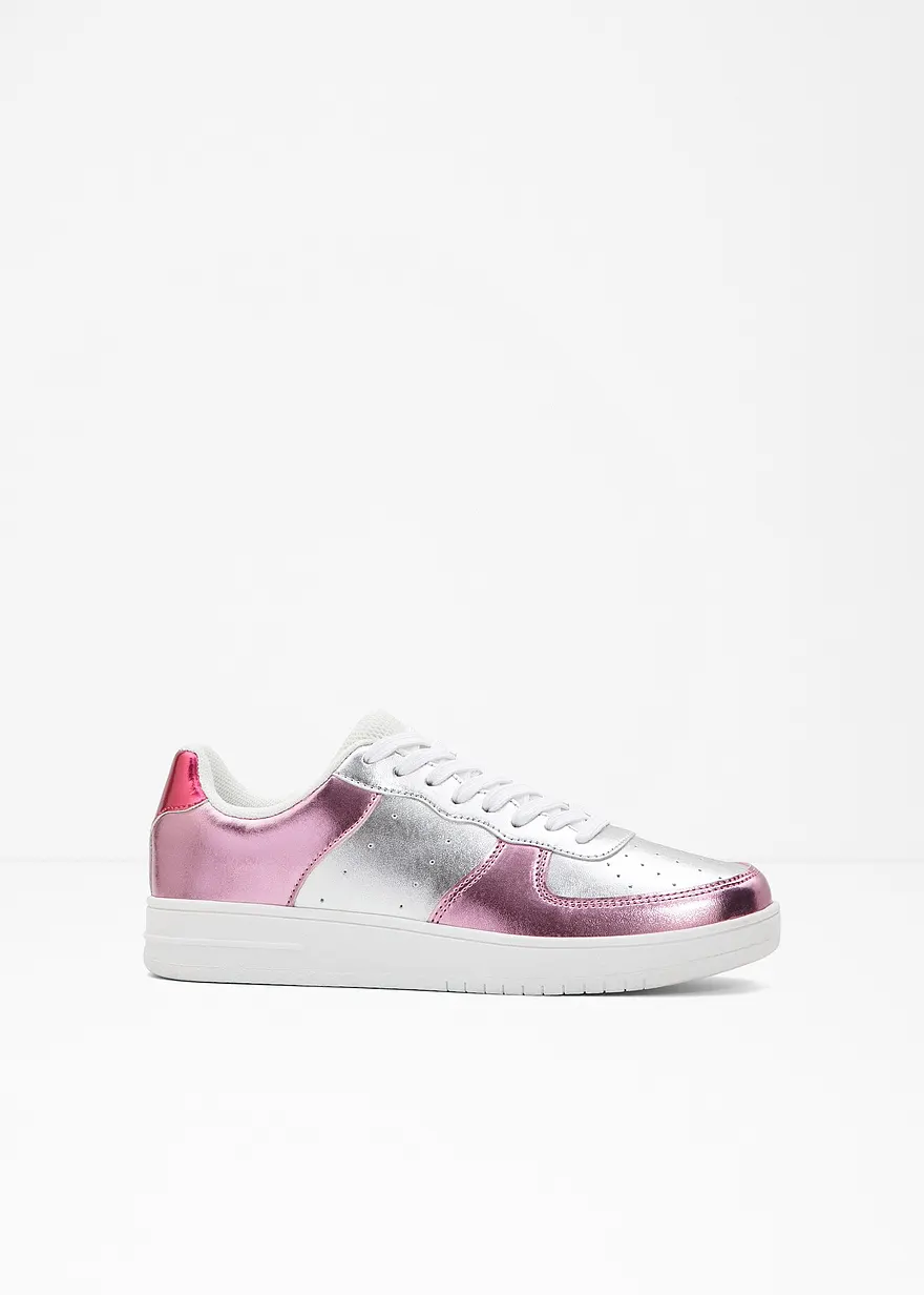 bonprix Auffälliger Plateau Sneaker im Metallic Look - rosa