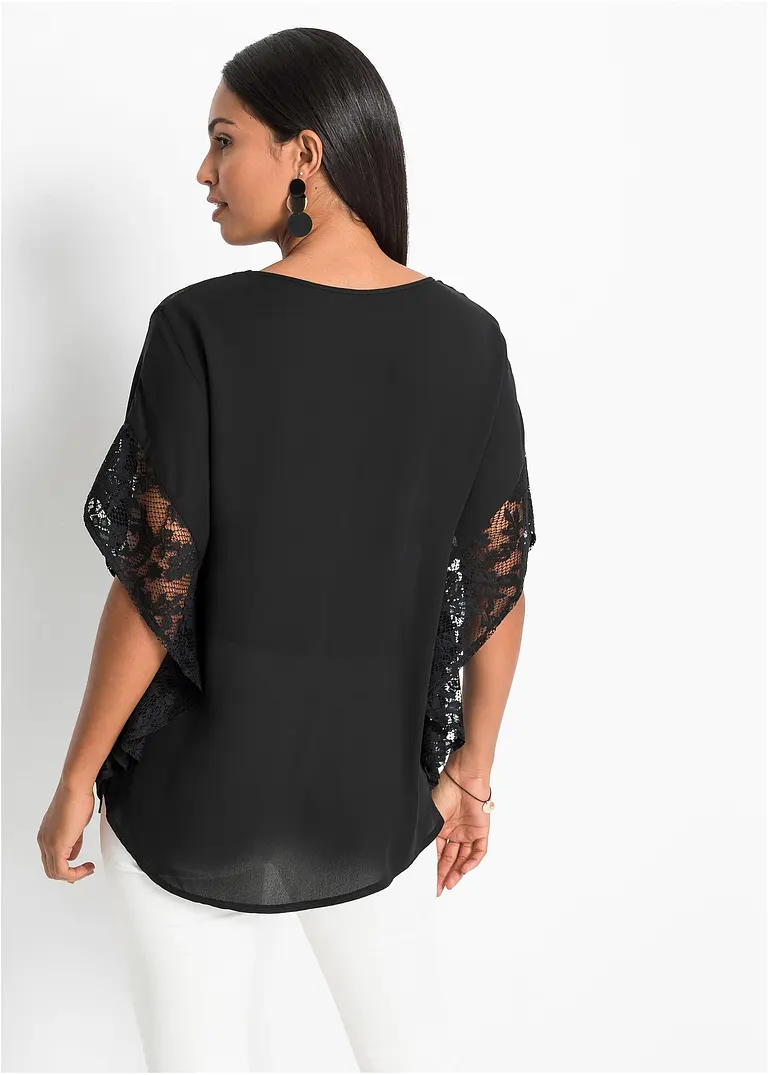 Bonprix Aufregende Bluse Mit Applikationen - Schwarz - Damen
