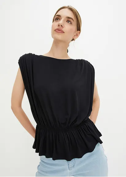 Bonprix Aufregendes Shirt Mit Raffungen Auf Der Schulter - Schwarz