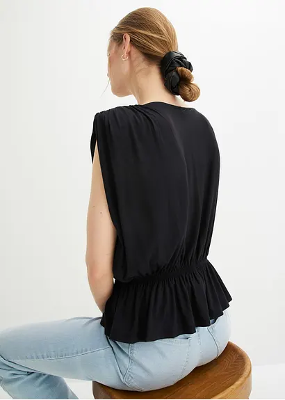 Bonprix Aufregendes Shirt Mit Raffungen Auf Der Schulter - Schwarz
