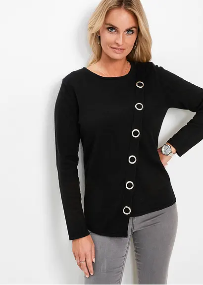 Bonprix Ausgefallener Feinstrickpullover Mit Nieten - Schwarz