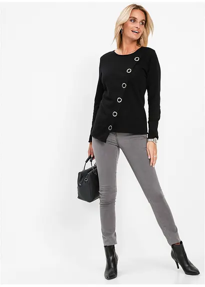 Bonprix Ausgefallener Feinstrickpullover Mit Nieten - Schwarz
