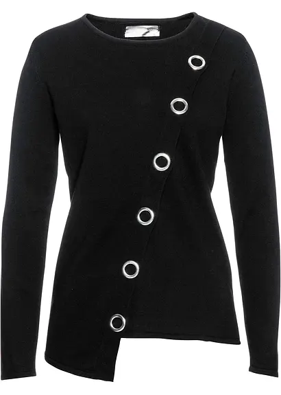 bonprix Ausgefallener Feinstrickpullover mit Nieten - schwarz