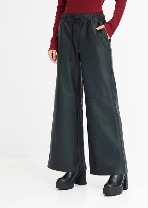 Bonprix Ausgestellte Lederimitat-Hose Mit Bequembund Und Bindedetail