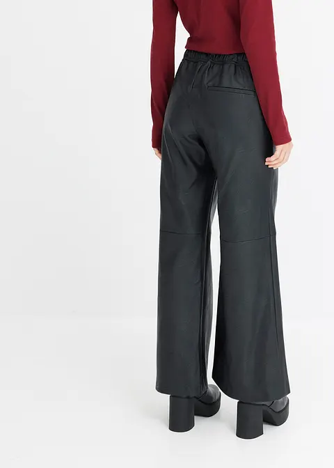 Bonprix Ausgestellte Lederimitat-Hose Mit Bequembund Und Bindedetail