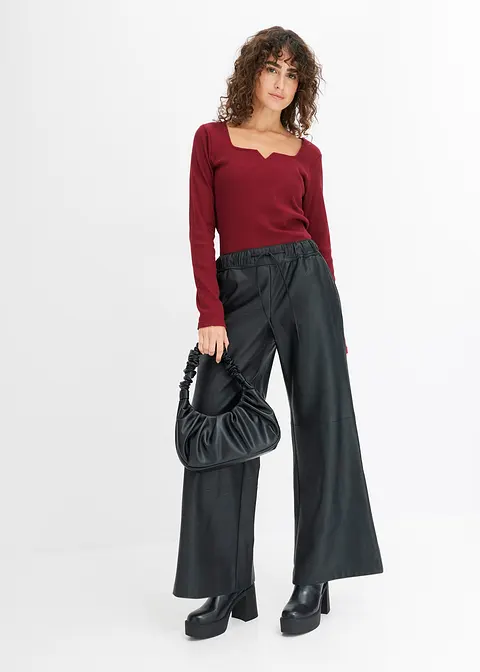 Bonprix Ausgestellte Lederimitat-Hose Mit Bequembund Und Bindedetail